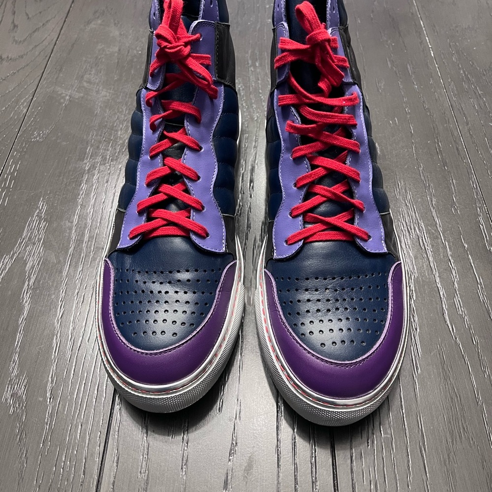 Men's Navy and Purple High-Top Sneakers with Red Laces